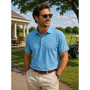 Peter Millar Summer Comfort Polo Shirt Blue Yellow‎ Bayville Golf Club Men's XL